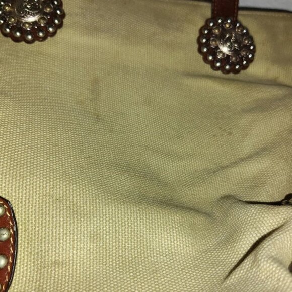 DDD Triple D Women's Purse Bag Canvas Cross Design Studded 10 in Long X 12 Width - Picture 9 of 11